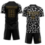 Benutzerdefinierte schwarz weiß-altgold abstrakte Netzwerk Splash Sublimation Fußball Uniform Jersey