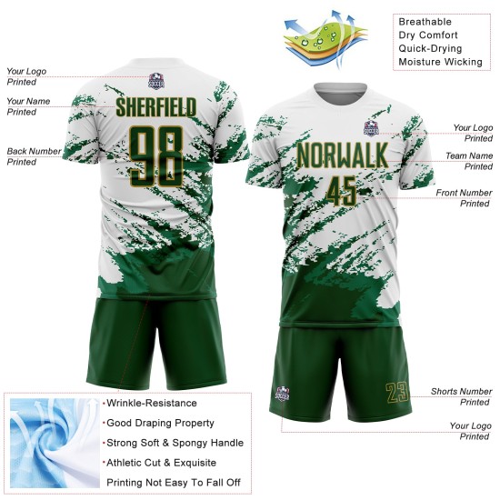 Benutzerdefinierte weiß grün Kelly Grün-Gold abstrakte Fragment Kunst Splash Sublimation Fußball Uniform Jersey