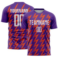 Benutzerdefinierte Lila Weiß-Orange Zickzack Form Sublimation Fußball Uniform Trikot