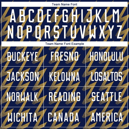 Benutzerdefiniertes Marine-Weiß-Altgold-Sublimations-Fußballtrikot mit Zickzack-Form