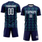 Benutzerdefiniertes Marineblaues, Weiß-Blaugrünes, Zickzack-förmiges Sublimations-Fußballtrikot