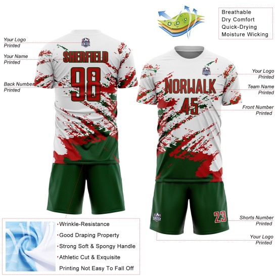 Benutzerdefinierte weiß rot-grün abstrakte Fragment Kunst Splash Sublimation Fußball Uniform Jersey