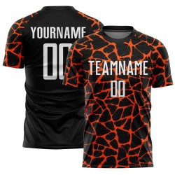 Benutzerdefinierte schwarz weiß-orange abstrakte Netzwerk Splash Sublimation Fußball Uniform Jersey
