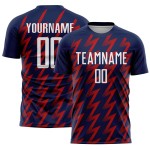 Benutzerdefinierte Marine weiß-rot Zickzack Form Sublimation Fußball Uniform Trikot