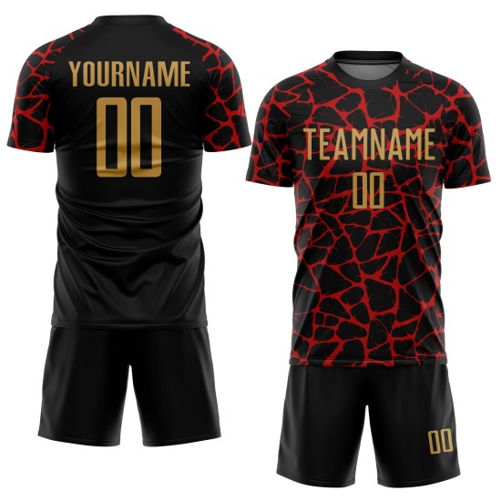 Benutzerdefinierte schwarz alt gold-rot abstrakte Netzwerk Splash Sublimation Fußball Uniform Trikot