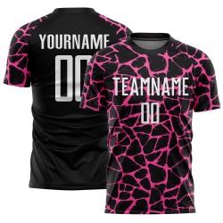 Benutzerdefinierte schwarz weiß-rosa abstrakte Netzwerk Splash Sublimation Fußball Uniform Jersey