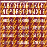 Benutzerdefiniertes purpurrotes weiß-goldenes Sublimations-Fußballtrikot in Zickzack-Form Benutzerdefiniertes purpurrotes weiß-goldenes Sublimations-Fußballtrikot in Zickzack-Form