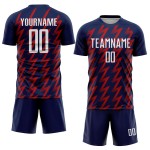 Benutzerdefinierte Marine weiß-rot Zickzack Form Sublimation Fußball Uniform Trikot