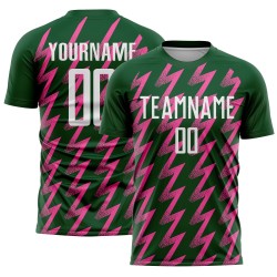 Benutzerdefinierte grün weiß-rosa Zickzack-Form Sublimation Fußball Uniform Trikot