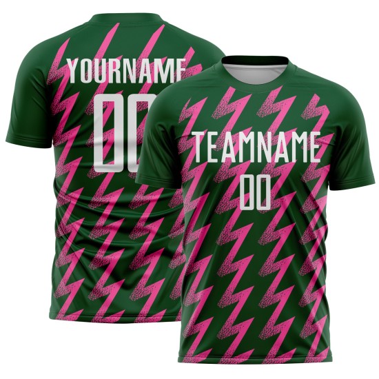 Benutzerdefinierte grün weiß-rosa Zickzack-Form Sublimation Fußball Uniform Trikot