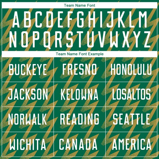 Benutzerdefinierte Kelly Green Weiß-Altgold Zickzack Form Sublimation Fußball Uniform Trikot