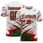 Benutzerdefinierte weiß rot-grün abstrakte Fragment Kunst Splash Sublimation Fußball Uniform Jersey