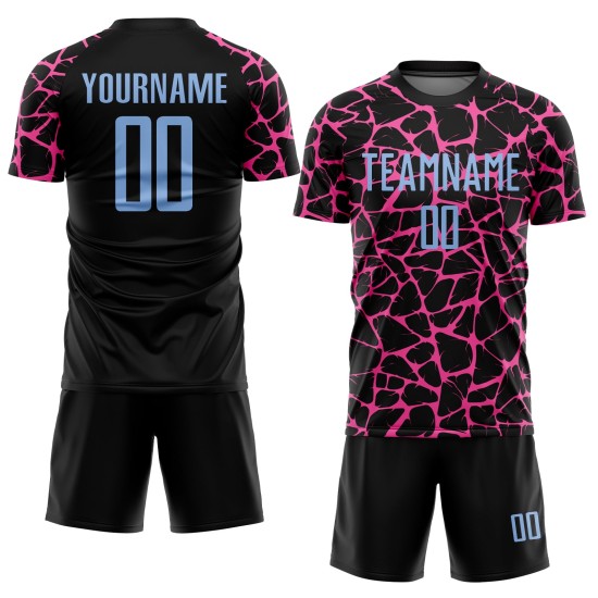 Benutzerdefinierte schwarz hellblau-rosa abstrakte Netzwerk Splash Sublimation Fußball Uniform Jersey