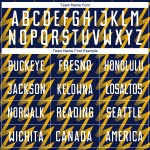 Benutzerdefiniertes Marineblaues Weiß-Gold-Fußballtrikot mit Sublimationsdruck