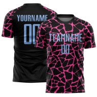 Benutzerdefinierte schwarz hellblau-rosa abstrakte Netzwerk Splash Sublimation Fußball Uniform Jersey