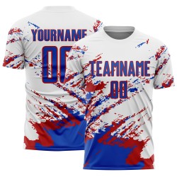 Benutzerdefinierte weiß Thunder blau-rot abstrakte Fragment Kunst Splash Sublimation Fußball Uniform Trikot