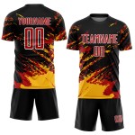 Benutzerdefinierte schwarz rot-gold abstrakte Fragment Kunst Splash Sublimation Fußball Uniform Trikot