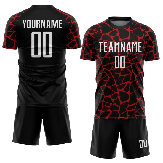 Benutzerdefinierte schwarz weiß-rot abstrakte Netzwerk Splash Sublimation Fußball Uniform Trikot