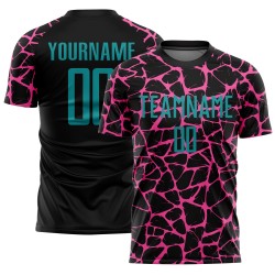Benutzerdefinierte schwarz blaugrün-rosa abstrakte Netzwerk Splash Sublimation Fußball Uniform Trikot