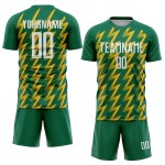 Benutzerdefinierte Kelly Green Weiß-Gold Zickzack Form Sublimation Fußball Uniform Trikot