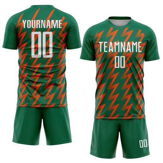 Benutzerdefinierte Kelly Grün Weiß-Orange Zickzack Form Sublimation Fußball Uniform Trikot