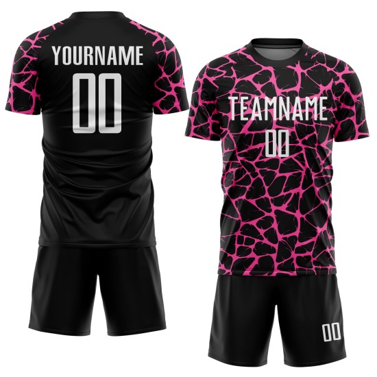 Benutzerdefinierte schwarz weiß-rosa abstrakte Netzwerk Splash Sublimation Fußball Uniform Jersey