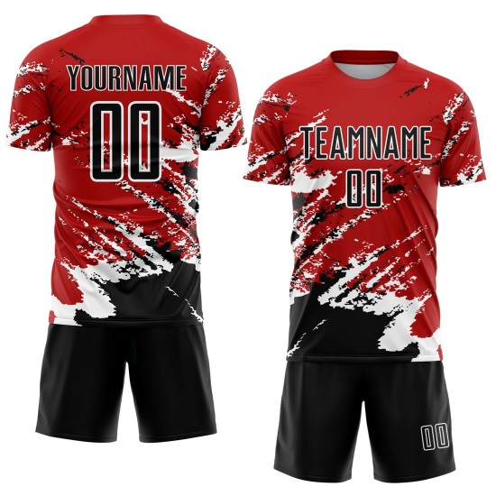 Benutzerdefinierte rot schwarz-weiß abstrakte Fragment Kunst Splash Sublimation Fußball Uniform Jersey