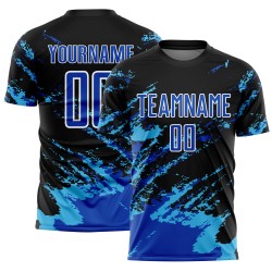Benutzerdefinierte Schwarz Thunder Blau-Himmel Blau Abstrakte Fragment Kunst Splash Sublimation Fußball Uniform Jersey