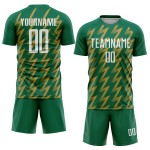 Benutzerdefinierte Kelly Green Weiß-Altgold Zickzack Form Sublimation Fußball Uniform Trikot