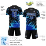 Benutzerdefinierte Schwarz Thunder Blau-Himmel Blau Abstrakte Fragment Kunst Splash Sublimation Fußball Uniform Jersey