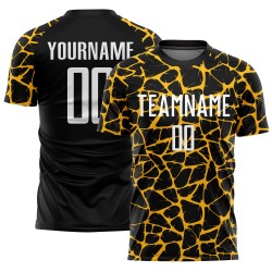 Benutzerdefinierte schwarz weiß-gold abstrakte Netzwerk Splash Sublimation Fußball Uniform Trikot