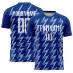 Benutzerdefinierte Royal Weiß-Hellblau Zickzack Form Sublimation Fußball Uniform Trikot