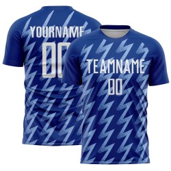 Benutzerdefinierte Royal Weiß-Hellblau Zickzack Form Sublimation Fußball Uniform Trikot