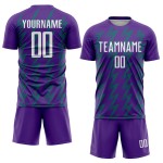 Benutzerdefinierte Lila Weiß-Blaugrün Zickzack Form Sublimation Fußball Uniform Trikot