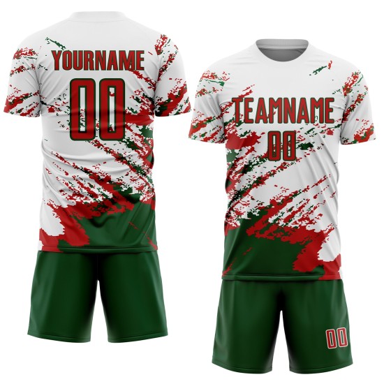 Benutzerdefinierte weiß rot-grün abstrakte Fragment Kunst Splash Sublimation Fußball Uniform Jersey