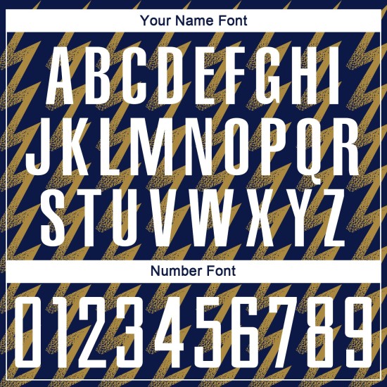 Benutzerdefiniertes Marine-Weiß-Altgold-Sublimations-Fußballtrikot mit Zickzack-Form